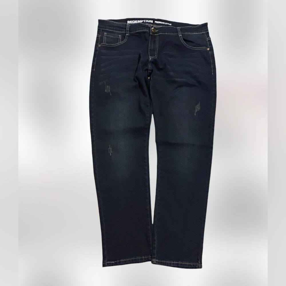 NWOT redemption premium style dark wash distressed embroiderd jeans 38/32